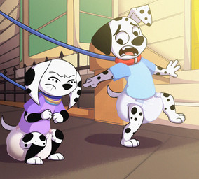 anthro clean_diaper clothed clothing collar crouching diaper duo feces female front_view leash leashed_collar male pooping soiled_diaper soiling soiling_diaper unclean_diaper used_diaper using_diaper wearing_diaper young baltnwolf 101_dalmatian_street 101_dalmatians disney dolly_(101_dalmatians) dylan_(101_dalmatians) canid canine canis dalmatian domestic_dog mammal hi_res