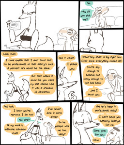 8_panel_comic anthro bed black_border blush bodily_fluids border boxer_briefs bra breasts camera chest_tuft cleavage clothed clothing color_coded color_coded_speech_bubble covering covering_crotch covering_self dialogue duo eye_contact female furniture hand_on_face hand_on_knee hand_on_leg horizontal_pupils interspecies larger_female linked_speech_bubble looking_at_another makeup male male/female navel nervous on_bed panties pillow predator/prey pupils sheared simple_background sitting sitting_on_bed size_difference smaller_male speech_bubble sweat tail talking_to_another text topless topless_anthro topless_male tripod tuft underwear underwear_only white_background the_weaver pack_street avo_(weaver) remmy_cormo african_golden_wolf bovid canid canine canis caprine egyptian_wolf mammal sheep 2025 comic digital_drawing_(artwork) digital_media_(artwork) english_text hi_res