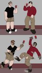 anthro clothing demi_transformation duo intersex intersex/male male simple_background species_transformation transformation transformation_by_substance sstinkies human mammal hi_res