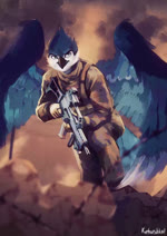 anthro armor blue_eyes blue_wings clothed clothing detailed_background fully_clothed g36k g36ka2 gloves gun handwear holding_object holding_weapon male military military_uniform range_weapon ranged_weapon rifle solo uniform weapon wings amarihel kehushka avian bird animated digital_media_(artwork) hi_res high_framerate no_sound short_playtime webm