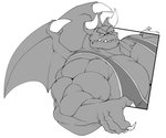 anthro biceps big_muscles claws clothing horn huge_muscles male muscular muscular_anthro muscular_male pecs shirt solo tank_top topwear wings yongdasom mythology nintendo ring_fit_adventure dragaux dragon mythological_creature mythological_scalie scalie 6:5 hi_res monochrome