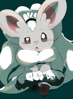 ambiguous_gender blush bodily_fluids clothing fur grey_body grey_ears grey_fur legwear maid_headdress maid_uniform open_mouth semi-anthro solo stockings sweat sweatdrop uniform white_body white_fur izon448 nintendo pokemon cinccino generation_5_pokemon pokemon_(species) absurd_res hi_res