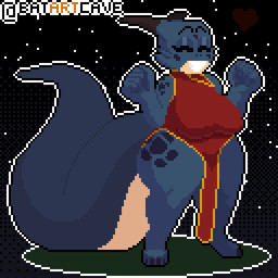anthro big_tail blue_body bouncing_breasts breasts clothed clothing eyes_closed female heart_symbol horn simple_background smile solo sprite_art tail tan_body sevsartcave nugs_(batartcave) kobold scalie 1:1 2024 2d_animation animated animated_gif short_playtime