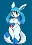 anthro anthrofied big_breasts biscuit_(food) black_nose bread breasts dog_food dog_treat featureless_breasts featureless_crotch female food green_background holding_food holding_object pet_food pokemorph simple_background slightly_chubby smile solo standing white_body scramjet747 nintendo pokemon canid eeveelution generation_4_pokemon glaceon mammal pokemon_(species) 2018 absurd_res hi_res