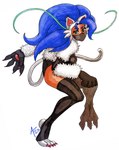 blue_hair claws clothing face_mask female fur green_eyes hair legwear leotard looking_at_viewer pawpads pupils slit_pupils solo tan_body thigh_highs white_body white_fur aaronhibiki atlus capcom darkstalkers megami_tensei sega felicia_(darkstalkers) nekomata_(megami_tensei) nekomata_(smt) animal_humanoid felid felid_humanoid feline humanoid mammal mammal_humanoid hi_res