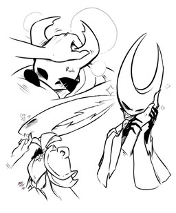 ambiguous_gender anthro armor bed bed_sheet bedding biped blush disembodied_hand female furniture hand_grab hand_on_cheek headpat heart_symbol humanoid_hands lying lying_on_bed on_bed on_front petting rubbing_cheek size_difference smaller_ambiguous smaller_anthro sparkles biovixy hollow_knight_(franchise) team_cherry hollow_knight_(character) hornet_(hollow_knight) the_knight_(hollow_knight) arachnid arthropod spider vessel_(species) 2018 monochrome female_(lore)