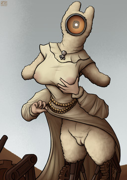 big_breasts breasts clothing female fur genitals looking_at_viewer machine nipple_outline not_furry simple_background solo speaker speaker_face vulva wool_(fur) keadanger scp_foundation scp-808 humanoid monster robot absurd_res hi_res