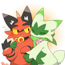ambiguous/ambiguous ambiguous_gender anthro anthro_on_anthro biped black_body black_fur blush blush_lines daww duo eyes_closed fur green_body green_fur red_body red_eyes red_fur smile tail tail_motion tailwag yellow_sclera tontaro nintendo pokemon floragato generation_7_pokemon generation_9_pokemon pokemon_(species) torracat 1:1 2024 2d_animation animated animated_gif digital_media_(artwork) frame_by_frame short_playtime
