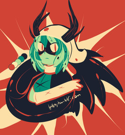 antlers blush branch breasts cloak clothing color_swatch eye_mask female green_body green_eyes green_sclera green_skin hair hood hood_up horn leaf leaf_hair looking_at_viewer not_furry outline plant plant_hair poster poster_template pseudo_hair red_outline short_hair solo lythweird adventure_time cartoon_network huntress_wizard dryad elemental_creature elemental_humanoid flora_fauna humanoid plant_humanoid bust_portrait digital_media_(artwork) hi_res portrait restricted_palette source_request
