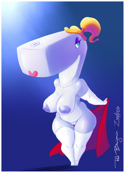anthro armwear big_breasts blonde_hair breasts clothing elbow_gloves female genitals gloves hair handwear legwear lipstick makeup mostly_nude nipples non-mammal_nipples ponytail slightly_chubby solo stockings vulva sirredbenjamin zinnthos nickelodeon spongebob_squarepants pearl_krabs aquatic cetacean mammal physeteroid sperm_whale toothed_whale whale 2019 digital_media_(artwork) full-length_portrait hi_res portrait