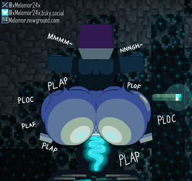 all_fours anal bent_over big_butt bird's-eye_view blue_body blue_skin bottomless brown_hair butt clothed clothing female first_person_view genitals glowing glowing_genitalia glowing_penis hair high-angle_view huge_butt huge_hips light_body light_skin long_sleeves moan penis sex text thick_thighs topwear torch tube_top vaginal vein veiny_penis wide_hips melomor microsoft minecraft mojang xbox_game_studios jenny_(slipperyt) human mammal warden_(minecraft) english_text