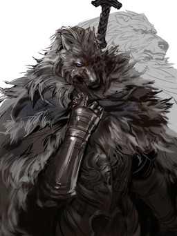 anthro armor cape clothed clothing fur gauntlets gloves grey_body grey_fur handwear looking_at_viewer male one_eye_closed purple_eyes simple_background solo whiskers white_background dopq elden_ring fromsoftware blaidd_(elden_ring) canid canine canis mammal wolf hi_res