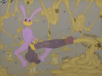 anthro balls beer_mug big_balls big_penis black_eyes bodily_fluids clothing colored_cum cum cum_everywhere cum_on_ground cumshot ejaculation erection excessive_cum excessive_genital_fluids flies_for_smell genital_fluids genital_raphe genitals gloves handwear huge_balls huge_penis hyper hyper_genitalia hyper_penis looking_at_viewer male messy nipples nubbed_penis nude onomatopoeia penis pubes purple_body raphe_(anatomy) scrotal_raphe smegma smile solo sound_effects stray_pubes text unusual_bodily_fluids unusual_cum unusual_genital_fluids vein veiny_penis yellow_cum yellow_sclera capy_b glitch_productions the_amazing_digital_circus jax_(tadc) arthropod fly_(animal) insect lagomorph leporid mammal rabbit 4:3 english_text hi_res