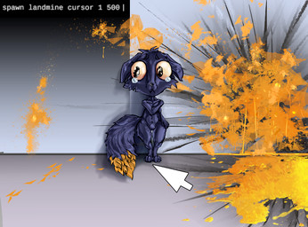 anthro black_body blood bodily_fluids chibi colored_blood cursor gameplay_mechanics male scared solo standing tail tears text unusual_blood unusual_bodily_fluids yellow_blood yellow_eyes molb_(artist) casualties:_unknown gunsaw canid expie_(gunsawian) gunsawian mammal rodent english_text hi_res