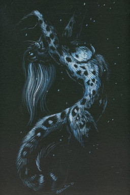 abstract_background anthro biped breasts dancing dark female leopard_spots nipples nude outside simple_background snow solo spots standing tail whiskers heather_bruton felid leopard mammal pantherine snow_leopard 2010 restricted_palette