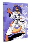 anthro blowup_background blue_hair breasts brown_body brown_fur collar ear_piercing ear_ring eyebrow_through_hair eyebrows feet female fur hair humanoid_feet inner_ear_fluff karate karate_belt keikogi looking_at_viewer martial_arts_uniform mole_under_eye piercing plantigrade ring_piercing simple_background solo sportswear tan_body tan_fur translucent translucent_hair tuft krimadraws sly_cooper_(series) sony_corporation sony_interactive_entertainment sucker_punch_productions carmelita_fox canid canine fox mammal 2025 absurd_res hi_res