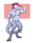 anthro balls belly flexing foreskin genitals humanoid_genitalia humanoid_penis male mohawk musclegut muscular open_mouth penis solo tongue intricatevision ostarn mythology rangstrom dragon mythological_creature mythological_scalie scalie hi_res