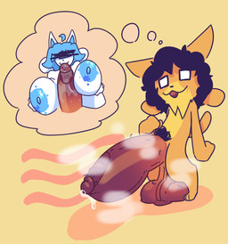 :3 areola balls big_balls big_breasts big_penis black_hair blue_hair blue_nipples bodily_fluids breast_play breasts button_nose female genital_fluids genitals glistening glistening_genitalia glistening_nipples glistening_penis hair huge_balls huge_breasts huge_penis hyper hyper_genitalia hyper_penis male mouth_on_penis musk musk_cloud nipples one_eye_obstructed orange_body penis precum pubes saggy_balls saliva saliva_on_penis sex simple_background solo stray_pubes thinking thinking_about_another thought_bubble titfuck white_body poundfulpanda undertale undertale_(series) temmie_(undertale) canid canine felid humanoid mammal tem