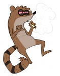 3_toes 4_fingers anthro barefoot biped black_nose bloodshot_eyes brown_body brown_fur cartoon_network drugs featureless_crotch feet fingers fur holding_object male mammal marijuana nude pink_sclera procyonid raccoon regular_show rigby_(regular_show) simple_background smoke smoke_from_mouth smoking solo stripes tail tan_body tan_fur toes toony white_background zeriara