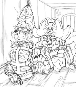 anthro balls bdsm big_feet bodily_fluids bondage bound bound_male clothing collar duo eyebrows feet female foot_fetish gag genitals hat headgear headwear humanoid_genitalia humanoid_penis male male/female penis pirate_hat saliva submissive submissive_male tears teasing_feet tickle_torture tickling tickling_feet tongue tongue_out vibrating_penis unknown_artist caroo_(character) odessa_silk canid canine canis kangaroo macropod mammal marsupial wolf hi_res monochrome