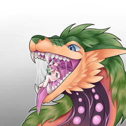 anthro black_nose blonde_hair blue_eyes bodily_fluids bodily_fluids_drip bodily_fluids_from_mouth bodily_fluids_in_mouth bodily_fluids_in_own_mouth bodily_fluids_string claws dripping drooling duo eating fangs feet female female_prey feral fingers fluffy fur glistening glistening_bodily_fluids glistening_saliva glowing glowing_body green_hair hair holding_character horn hungry imminent_vore larger_pred long_tongue male male/female male_pred markings mawplay micro micro_in_hand micro_prey mouth_play mouth_shot nude open_mouth oral_vore paws safe_vore saliva saliva_drip saliva_on_tongue saliva_string scales seductive sharp_teeth side_view silly simple_background size_difference size_play slime smile snout soft_vore sweets teeth threatening_vore toes tongue tongue_out tongue_play tuft vore wet yellow_body yellow_fur flinnfelton ark_survival_(series) mythology kustrin dragon lagomorph leporid mammal managarmr mythological_creature mythological_scalie rabbit reptile scalie 1:1 digital_media_(artwork) headshot_portrait hi_res icon portrait