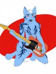 anthro blue_body blue_fur electric_guitar fur guitar looking_at_viewer male musical_instrument nude paws playing_guitar playing_music plectrum plucked_string_instrument red_background red_eyes rock simple_background smile solo string_instrument white_background gangstaguru telecaster freeze_(gangstaguru) canid canine canis mammal wolf 2015 digital_media_(artwork) hi_res