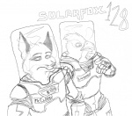 anthro duo fuchs_mccleod male parody pretendo simple_background solar_fox white_background fredryk_phox nintendo paintchat star_fox falco_lombardi falcon_lambardo fox_mccloud avian bird canid canine fox mammal monochrome