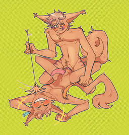 anal anthro blush duo ear_piercing ear_ring heterochromia male male/male piercing ring_piercing scar smile tickling dexyxzero twokinds eugeniyburnt_(character) fan_character knil_(character) basitin mammal hi_res