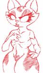 anthro biped crossgender female looking_at_viewer nude open_mouth simple_background smile solo white_background redhand kid_vs._kat mr._kat alien domestic_cat felid feline felis mammal 2018 monochrome red_and_white