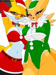 anthro big_breasts blue_eyes breast_squish breasts breasts_frottage breasts_press clothed clothing duo female female/female fur holidays inner_ear_fluff looking_at_viewer simple_background squish tail tuft white_body yellow_body yellow_fur artmaphoxy bandai_namco christmas digimon nintendo pokemon digi_(yourdigimongirl) maphoxy delphox digimon_(species) generation_6_pokemon pokemon_(species) renamon absurd_res digital_media_(artwork) hi_res