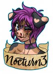 anthro brown_body eyebrows female hair one_eye_closed open_mouth pink_eyebrows pink_hair short_hair simple_background smile solo white_background wink kabuki_homewood billie_corneja domestic_pig mammal suid suine sus_(pig) 2020 hi_res