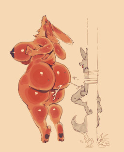 anthro anthro_on_anthro areola big_breasts big_butt bodily_fluids bouncing_breasts breasts butt butt_slam butt_smother cum cumshot duo ejaculation emanata female fluffy fluffy_tail fur genital_fluids genitals glistening glistening_body glistening_breasts glistening_butt glistening_thighs grey_body grey_fur heart_symbol huge_butt larger_female long_neck male male/female nipples nude nude_anthro nude_female nude_male orange_body orange_fur pawpads penis restrained short_tail size_difference smaller_male smothering standing tail thick_thighs tied_to_pole tongue tongue_out honhearthy canid canine fox mammal 2025 animated hi_res