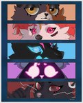 anthro border female female/female grey_border group looking_at_viewer srcook epic_games fortnite camille_(fortnite) kimiko_five-tails meow_skulls pack_leader_highwire raven_team_leader bear calico_cat canid canine domestic_cat felid feline felis mammal murid murine rat rodent absurd_res hi_res