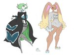 anthro casual_clothing duo ear_piercing ear_ring female fishnet_stockings formal_clothing hair hair_over_eye piercing ring_piercing wide_hips jaylee2014 nintendo pokemon gardevoir generation_3_pokemon generation_4_pokemon humanoid lopunny pokemon_(species) absurd_res hi_res