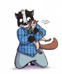 anthro clothed clothing duo female fur hug larger_female male prosthetic size_difference smaller_male smile misfortunate-rai carla_burotto sean_pecanson badger mammal mustelid musteline rodent sciurid tree_squirrel digital_media_(artwork)