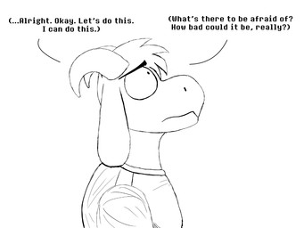 anthro horn looking_up male side_view solo text thinking komododad deltarune undertale undertale_(series) asriel_dreemurr boss_monster_(undertale) bovid caprine goat mammal 2025 4:3 black_and_white comic english_text hi_res monochrome