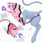 3_fingers 3_toes action_pose ambiguous_anthro ambiguous_gender anthro biped blue_eyes digitigrade featureless_crotch feet fingers floating geometric_background grid_background magic open_mouth pattern_background pawpads pink_ears pink_pawpads pink_tail pokemon_move pose pupils simple_background solo tail text toes white_pupils white_text sei8 nintendo pokemon generation_1_pokemon legendary_pokemon mew_(pokemon) pokemon_(species) 2024 english_text multiple_images