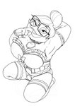 anthro bow_ribbon clothing eyewear female finger_to_mouth glasses hair hair_bun kneeling lingerie looking_at_viewer solo kandlin disney ducktales ducktales_(2017) bentina_beakley anatid anseriform avian bird duck 2019 hi_res monochrome