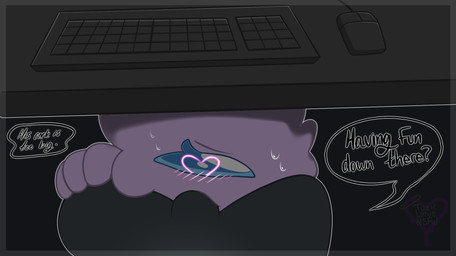 1_eye afro black_body blue_eyes blush bodily_fluids computer_keyboard computer_mouse curly_hair desk duo electronics eyelashes fellatio female female_penetrated furniture genitals hair heart_eyes heart_symbol looking_at_viewer male male/female male_penetrating male_penetrating_female not_furry nude oral penetration penile penis penis_in_mouth purple_body sex sweat table text toxic_love_nsfw ambient_among_us among_us innersloth bronwyn_star_(demon_ascended) crewmate_(among_us) crewpostor_(among_us) regina_stockings_(demon_ascended) humanoid colored digital_drawing_(artwork) digital_media_(artwork) english_text hi_res shaded signature watermark