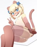 accessory against_surface anthro anus ass_on_glass blonde_hair blue_eyes blush bow_ribbon butt female flat_chested fur genitals gesture glass hair hair_accessory hair_bow hair_ribbon hand_gesture loli multicolored_body multicolored_fur navel nipples nude on_glass open_mouth open_smile pussy ribbons simple_background sitting sitting_on_glass smile solo tail tongue v_sign yellow_body yellow_fur young young_anthro young_female gi0 konemi domestic_cat felid feline felis mammal 2023 absurd_res hi_res