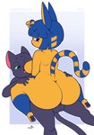 absurd_res animal_crossing ankha_(animal_crossing) anthro areola balls big_butt biped blue_hair breasts butt domestic_cat duo felid feline felis female genitals hair hi_res huge_butt looking_back male male/female mammal nintendo nipples nude pkfirefawx pupils sex thick_thighs yellow_body