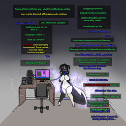 anthro brainwashing breasts cable chair collar computer desk desktop drone dronification electronics eyeless faceless_character featureless_crotch female furniture goo_transformation holding_breast identity_death latex liquid_latex loss_of_self memory_erasure memory_loss mind_control mind_wipe nude obedient objectification office_chair permanent personality_change pheromones reprogramming simple_background solo species_transformation table tail tech_control text transformation culixcupric goo_creature human latex_creature living_latex mammal mephitid skunk 1:1 digital_drawing_(artwork) digital_media_(artwork) english_text hi_res