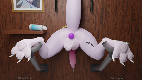 anal anal_penetration animal_genitalia anthro anus balls bodily_fluids body_writing butt buttplug buttplug_in_ass buttplug_insertion canine_genitalia cum cum_on_butt cum_on_feet erection feet fur genital_fluids genitals glory_hole hair hole_in_wall knot lube_bottle male nude object_in_ass pawpads paws penetration penis pink_body pink_fur plug_(sex_toy) plug_insertion puffy_anus sex_toy sex_toy_in_ass sex_toy_insertion solo tail through_wall wall_(structure) chilling.exe fyrn_(chilling.exe) wickerbeast 16:9 3d_(artwork) 4k absurd_res digital_media_(artwork) hi_res watermark widescreen