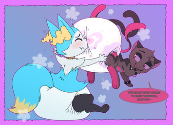 3_tails alternate_color ambiguous_gender anthro big_diaper black_body black_bracelet black_collar black_fur blue_tail blush blush_lines bodily_fluids border bracelet brown_body brown_collar brown_fur brown_tail clean_diaper clothed clothing cloud_emanata collar cute_fangs dialogue diaper diaper_in_face diaper_puff diaper_sniffing dipstick_tail drooling duo emanata eyes_closed face_in_ass fangs feral floating fur hand_on_face heart_clothing heart_diaper heart_symbol heart_underwear huge_diaper inner_ear_fluff jewelry looking_at_another looking_at_partner looking_back looking_back_at_another looking_back_at_partner looking_pleasured markings multi_tail multicolored_body multicolored_fur open_mouth open_smile pattern_background purple_body purple_border purple_fur purple_tail saliva simple_background sitting smile sniffing speech_bubble spiked_collar spikes striped_inner_ear stripes sweat sweatdrop tail tail_markings teasing teeth text tuft two_tone_tail underwear wavy_mouth wearing_diaper wetness_indicator white_body white_diaper white_fur yellow_inner_ear_fluff yellow_tail yellow_tail_tip tenerius nintendo pokemon koru_(braixenchu) lizpurr_(braixenchu) braixen generation_1_pokemon generation_6_pokemon generation_7_pokemon hybrid_pokemon legendary_pokemon mew_(pokemon) pokemon_(species) salazzle 2024 absurd_res english_text hi_res