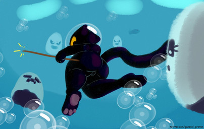 anthro bubble butt eyelashes female genitals group holidays looking_back nude text underwater vulva water yellow_sclera general_proton google google_doodle halloween magic_cat_academy fishe_(character) momo_(google) domestic_cat felid feline felis ghost mammal spirit 2020 digital_media_(artwork) url
