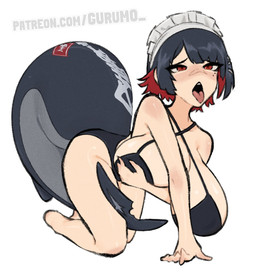 accessory ahegao all_fours bikini bikini_bottom bikini_top black_hair clothing female frilly frilly_accessory frilly_hairband hair hair_accessory hairband hand_on_own_breast highlights_(coloring) looking_pleasured masturbation open_mouth pale_skin red_eyes red_highlights shark_tail solo swimwear text tongue tongue_out two-piece_swimsuit gurumo mihoyo zenless_zone_zero ellen_joe animal_humanoid aquatic aquatic_humanoid fish fish_humanoid humanoid shark shark_humanoid thiren hi_res url