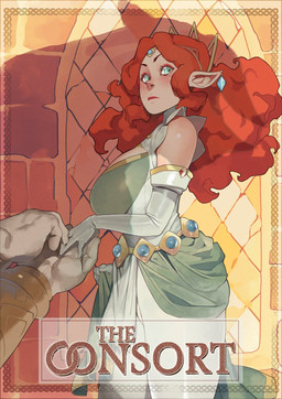 5_fingers ambiguous_anthro ambiguous_gender anthro armor armwear big_breasts black_eyebrows blue_eyes breasts brick_wall brown_text clothed clothed_female clothed_humanoid clothing crown curly_hair dress duo ear_piercing elbow_gloves eyebrows eyelashes faceless_ambiguous faceless_anthro faceless_character fantasy female female_focus female_humanoid fingers fur gloves green_clothing green_dress hair handwear headgear humanoid_focus humanoid_pointy_ears lips long_hair looking_aside mouth_closed multicolored_clothing multicolored_dress piercing pink_lips pointy_ears pupils queen red_hair royalty solo_focus text tiara title two_tone_clothing two_tone_dress vambrace wall_(structure) white_body white_clothing white_dress white_fur white_gloves white_handwear window norasuko european_mythology greek_mythology mythology prince_naf queen_gwynwevere bovid bovine elf humanoid mammal minotaur comic cover cover_art cover_page english_text hi_res shaded