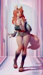 anthro big_breasts breasts clothed clothing female hair smile solo tail veramundis hera_(hera) canid canine canis domestic_dog german_shepherd herding_dog mammal pastoral_dog