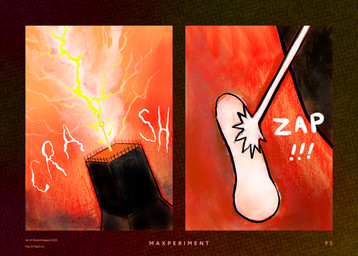 balls electricity genitals laser lightning male penis_shape red_background red_sky rooftop simple_background sky solo sound_effects sharkinthepark 2025 comic hi_res