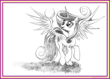 ball border female feral hair horn long_hair looking_at_object open_mouth open_smile purple_border quadruped simple_background smile solo spread_wings white_background wings uminanimu friendship_is_magic hasbro my_little_pony mythology princess_cadance_(mlp) equid equine horse mammal mythological_creature mythological_equine pony winged_unicorn 2015 absurd_res graphite_(artwork) hi_res monochrome traditional_media_(artwork)